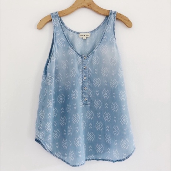 NWOT Anthropologie Cloth & Stone Aztec Chambray Tank - Size M - Picture 2 of 4
